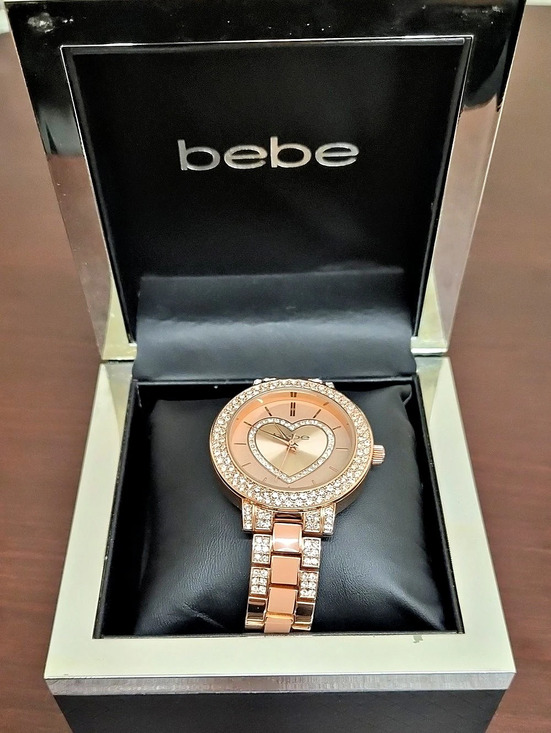 bebe Accessories - bebe Rhinestone Heart Watch in Pink & Gold (NEEDS BATTERY)